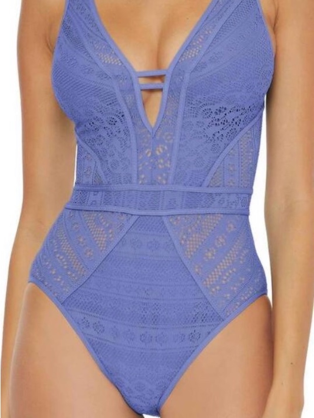 BECCA by Rebecca Virtue Color Play Crochet Plunge One-Piece swimsuit S